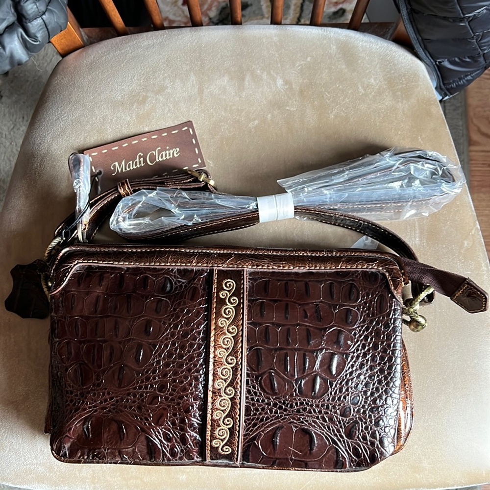 NWT! Madi Claire Leather Crocodile Embossed Crossbody Bag